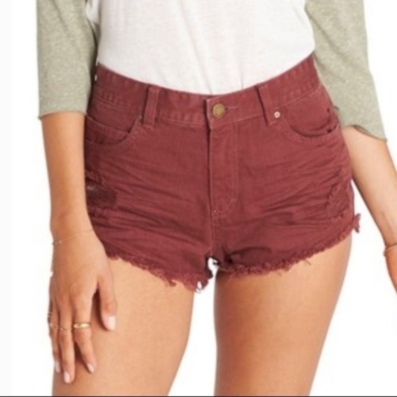 🔆BILLABONG🔆 JEAN SHORTS maroon stretch, button, comfortable popular - Picture 7 of 11